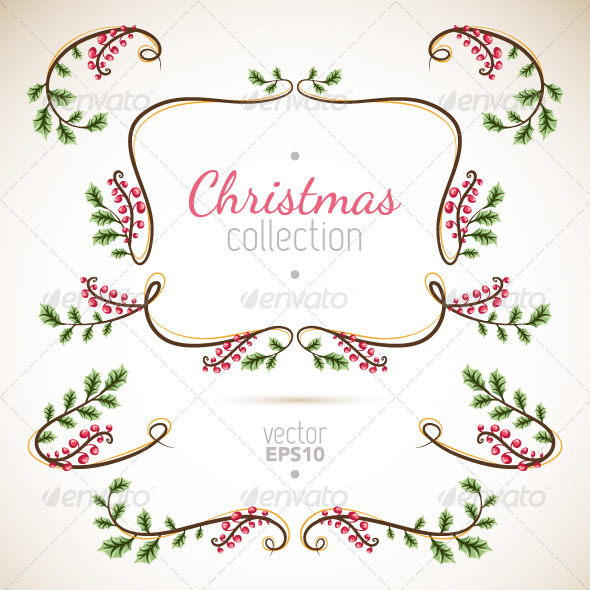 Holly Christmas Branches Elements - Christmas Seasons/Holidays