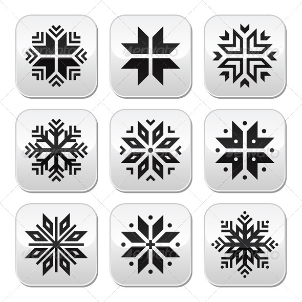Christmas, Winter Snowflakes Vector Buttons Set - Christmas Seasons/Holidays