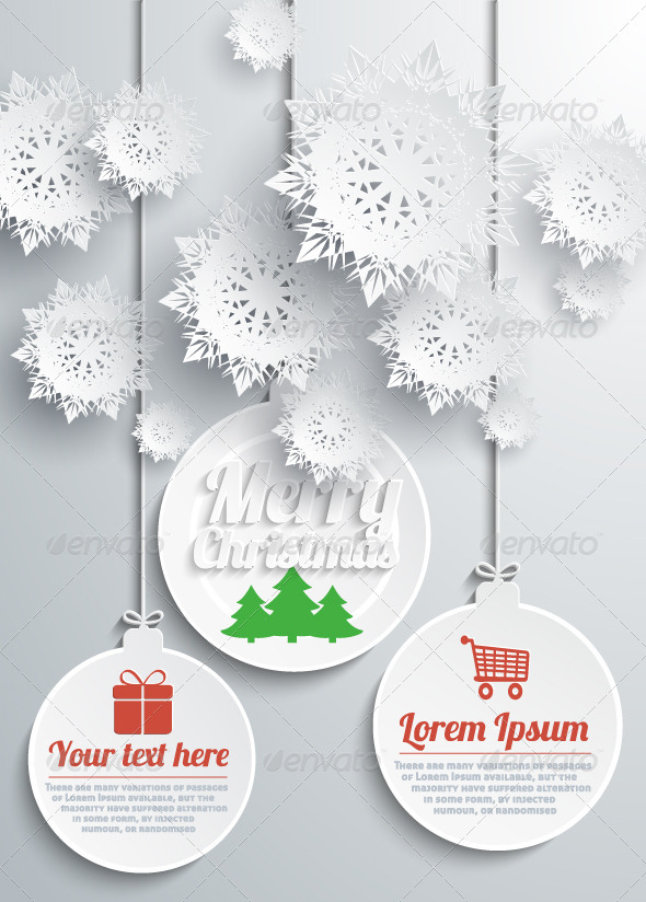 Paper Snowflakes Merry Christmas Text with Balls - Christmas Seasons/Holidays
