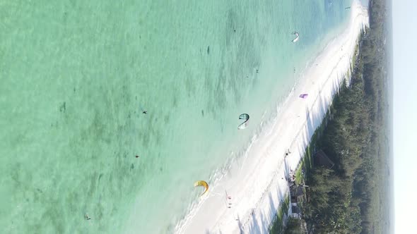 Vertical Video of the Beach on Zanzibar Island Tanzania Aerial View alt