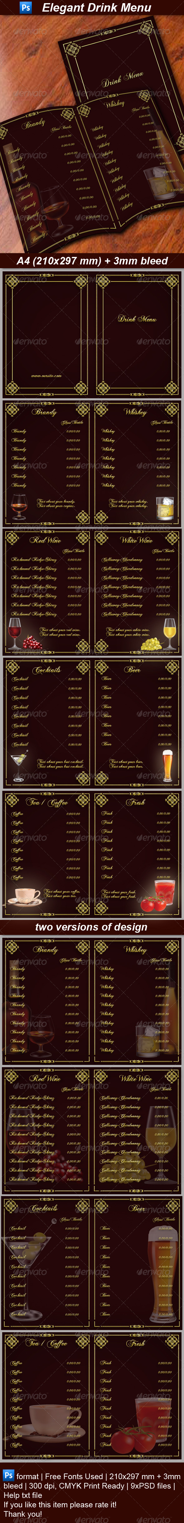 Drink Menu - Food Menus Print Templates