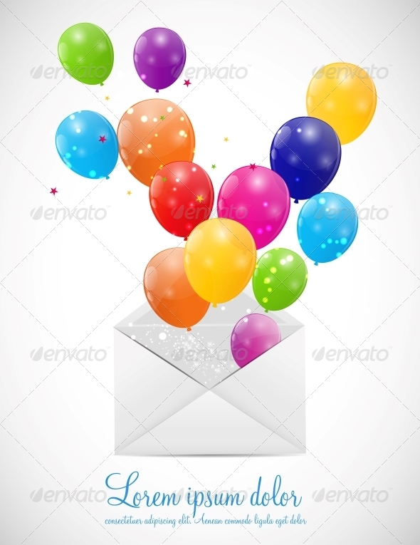 Envelope with Balloons Vector Illustration - Valentines Seasons/Holidays