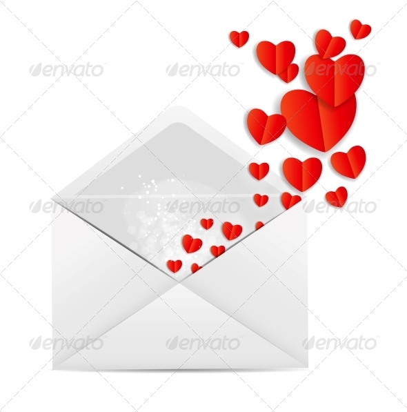 Valentine`s Day Card with Envelope and Hearts - Valentines Seasons/Holidays
