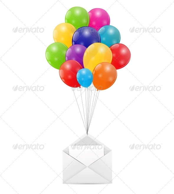 Envelope with Balloons Vector Illustration - Valentines Seasons/Holidays