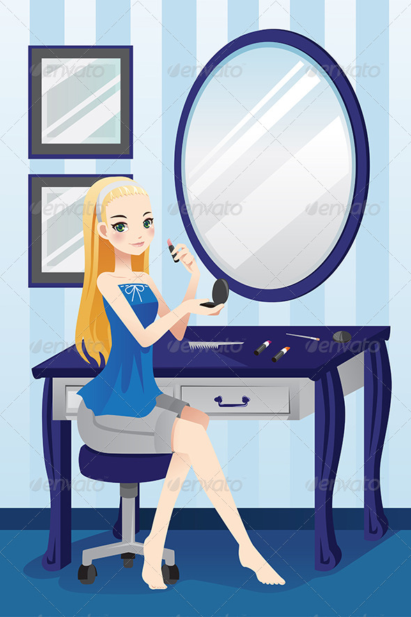 Girl Applying Makeup - People Characters