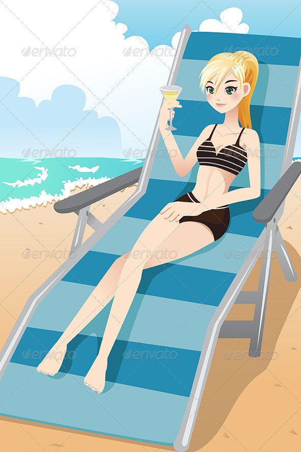 Girl Relaxing on the Beach - People Characters