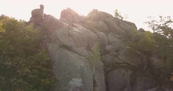 Dovbush Rocks in Carpathian Mountains at Sunrise, Bubnyshche, Ukraine