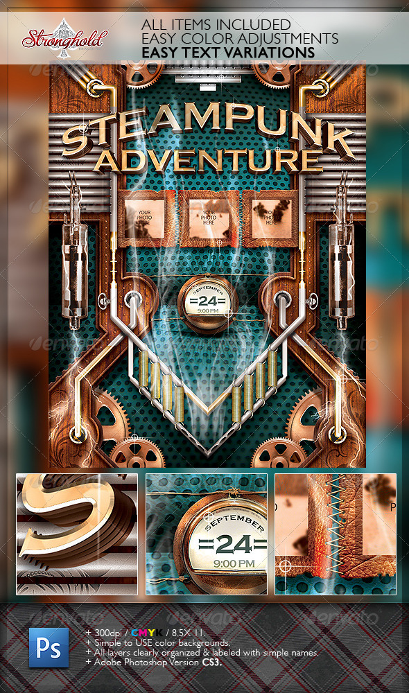 Vintage Steampunk Mechanical Flyer Template - Flyers Print Templates