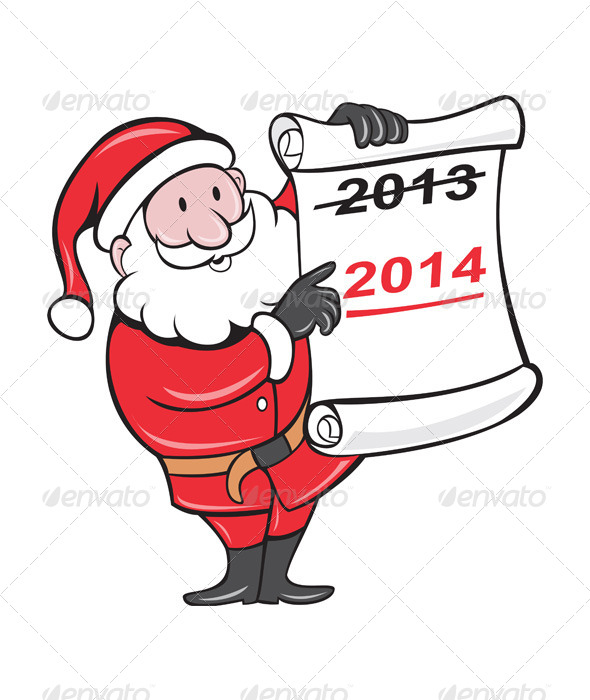 New Year 2014 Santa Claus Scroll Sign - Christmas Seasons/Holidays