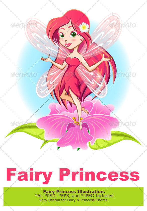 Fairy Princess Flying Above a Flower - People Characters