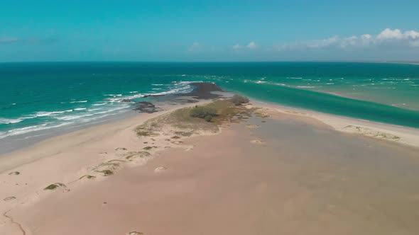 Drone aerial view of Elliott Heads Beach and River, Australia alt