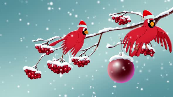 Christmas Animated Card With Red Birds