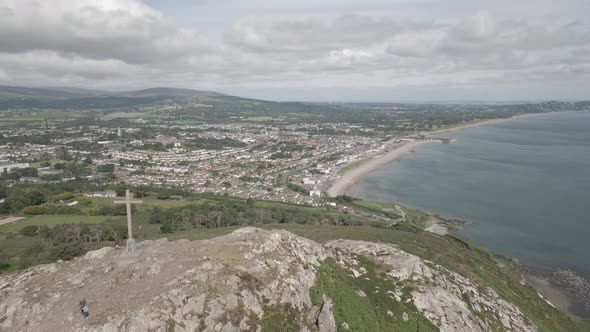 Holy Year Cross In Ireland. Concrete Cross On Top Of Bray Head Summit Overlooking Calm Sea In County alt