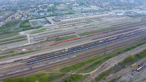 Aerial view of cargo train.  alt