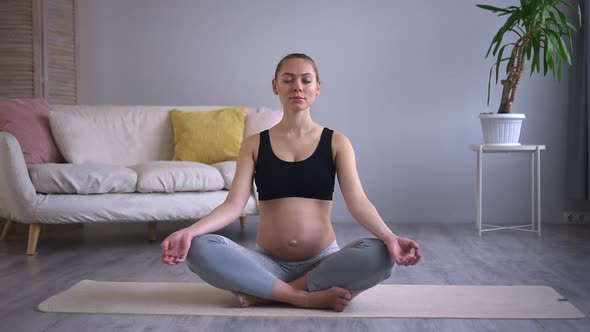Healthcare and Prenatal Yoga Pregnant Lady Meditates in Room Spbd alt