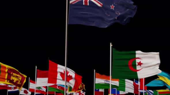 New Zealand Flag With World Flags In Alpha Channel