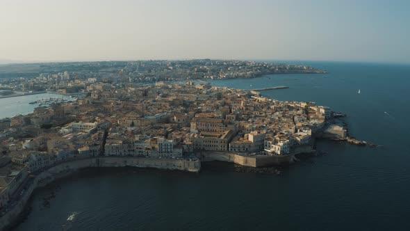 Panoramic view over of Siracusa, Ortigia Island in Sicily, Italy 4K