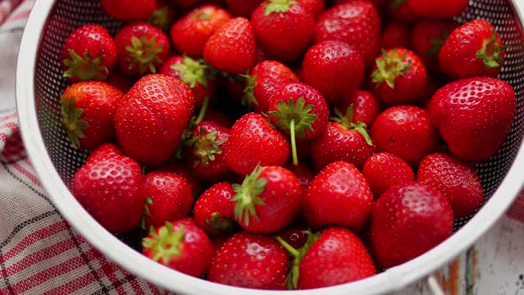 Delicious Healthy Fresh Strawberries Placed in Metal Strainer