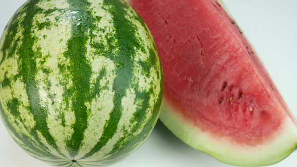 Watermelon Covered In Drops Of Water And A Delicious Slice