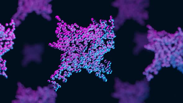 3d render of a molecular substance moving randomly in neon light. Videos loop