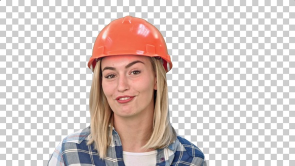 Construction worker talking to camera, Alpha Channel