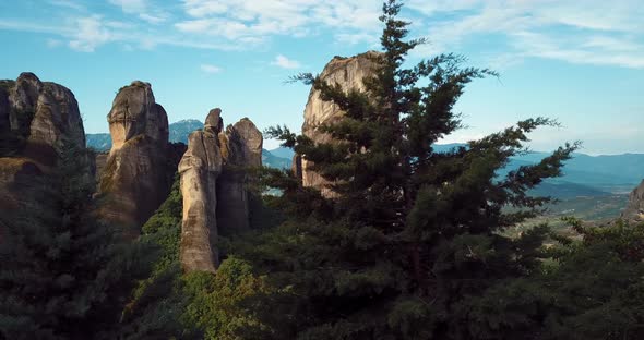 Aerial View Of The Mountains And Meteora Monasteries In Greece alt