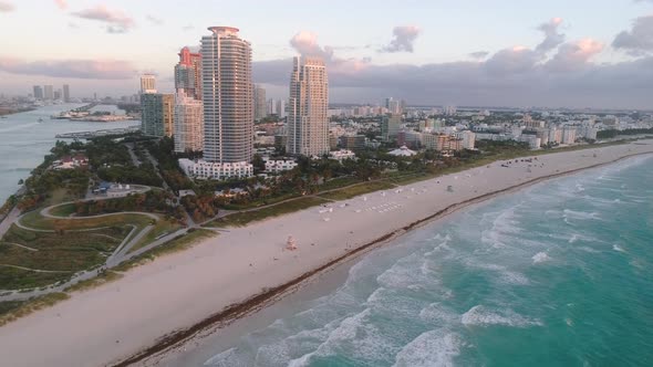 Aerial Miami Flying Away From South Pointe Beach alt