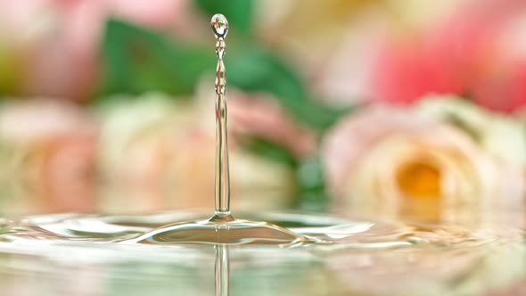 Super Slow Motion Shot of Colorful Floral Background with Droplet Falling Into Water at 1000 Fps alt
