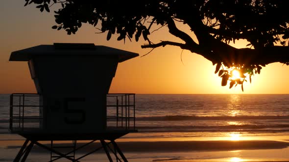 Lifeguard Watch Tower Sunny Sunset Beach
