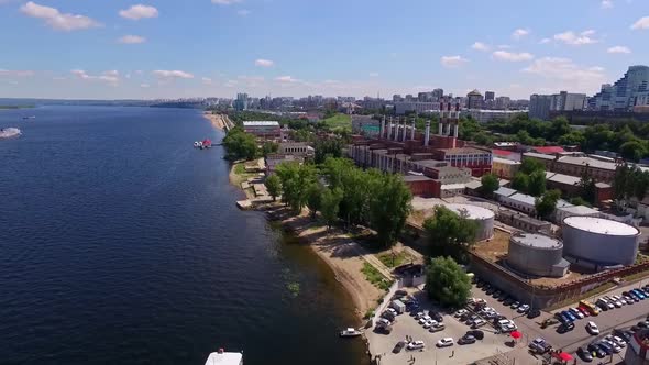 Old City on Volga River Aerial View at Sunny Summer Day