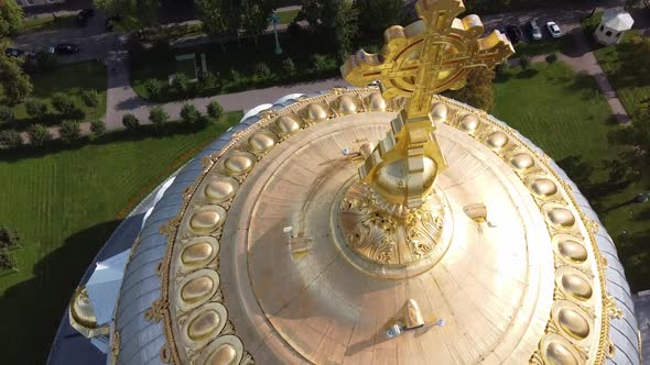 Aerial View of Orthodox Naval Cathedral of St. Nicholas. Built in 1903-1913. Kronshtadt, St