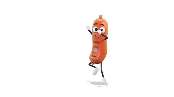 Sausage Dancing A Jumping Dance on White Background , Motion Graphics