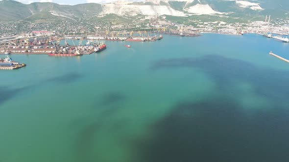 Top view of the marina and quay of Novorossiysk alt