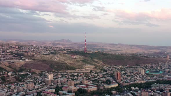 Ariel Drone Shot Zoom in of Yerevan TV Tower in Summer