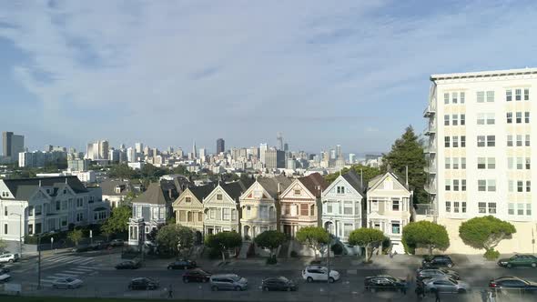 Aerial view of the "Painted Ladies" houses alt