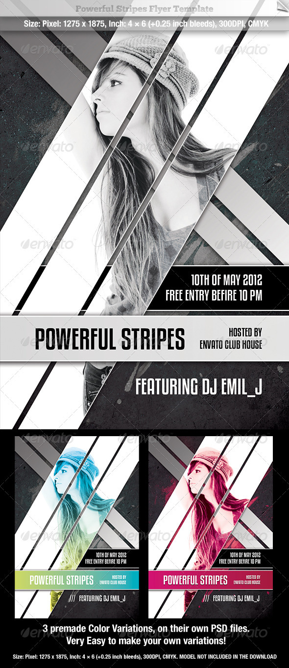 Powerful Stripes Flyer Template - Clubs & Parties Events