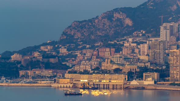 Cityscape of Monte Carlo with Morning Light Timelapse Monaco at Summer Sunrise alt