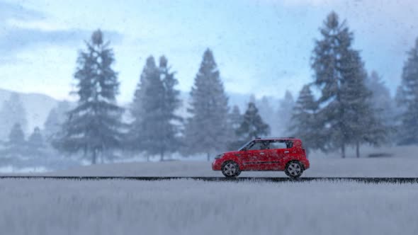 Car In Winter Landscape
