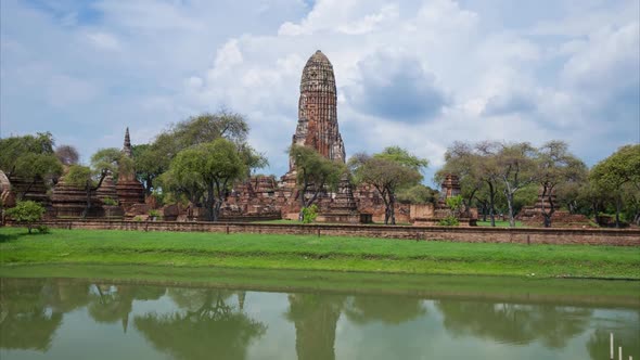 Time-lapse of Ruins of pagoda of Wat Phra Ram temple in Ayutthaya historical park, Thailand