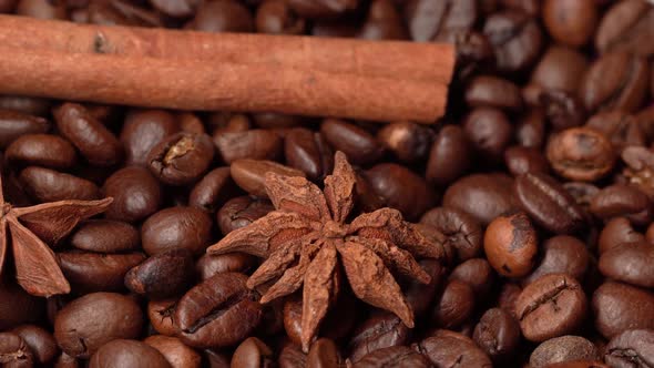 Aromatic Coffee Beans Lie Before Making Coffee, Cinnamon, Rotation
