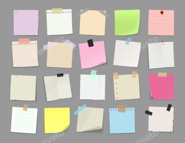 Memo Note Paper with Adhesive Tape Pins and Clips