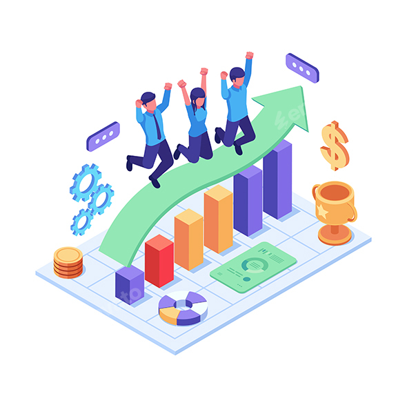 Isometric Business Team Celebrating Success