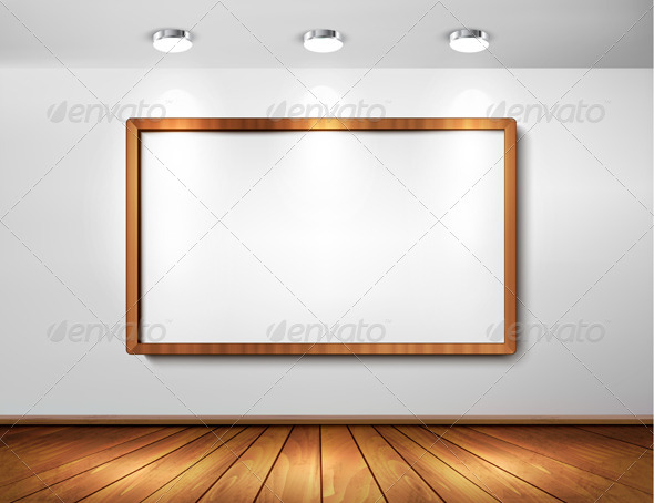 Empty Wooden Frame on a Wall with Spotlights - Backgrounds Decorative