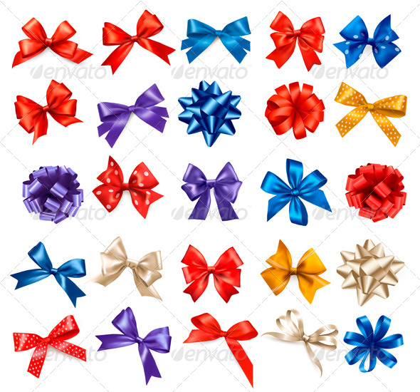 Big Collection of Color Gift Bows with Ribbons - Christmas Seasons/Holidays