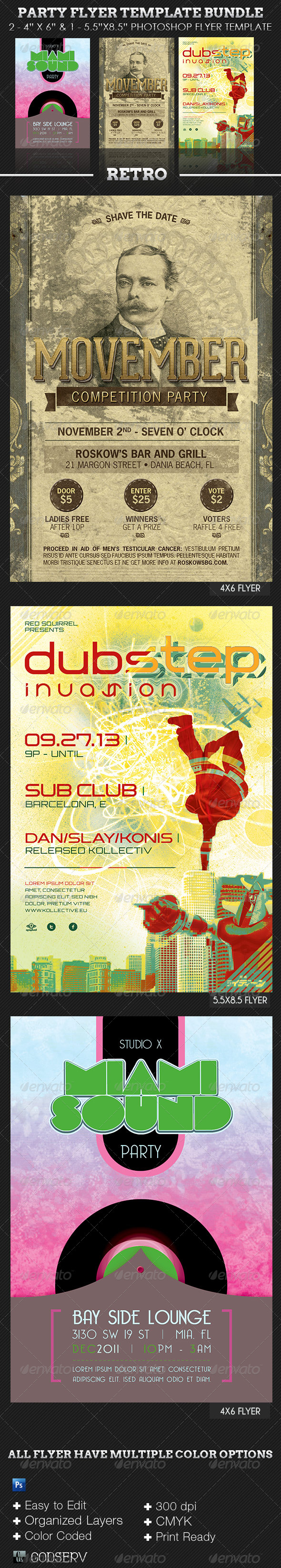 Retro Party Flyer Template Bundle - Clubs & Parties Events