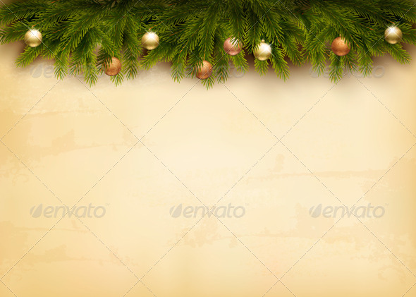 Christmas Decoration on Old Paper Background - Christmas Seasons/Holidays