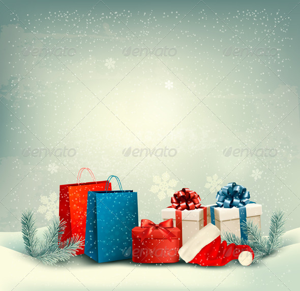 Christmas Winter Background with Presents - Christmas Seasons/Holidays