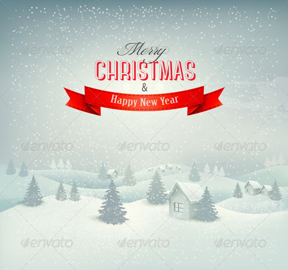 Retro Holiday Christmas Background with Winter - Christmas Seasons/Holidays