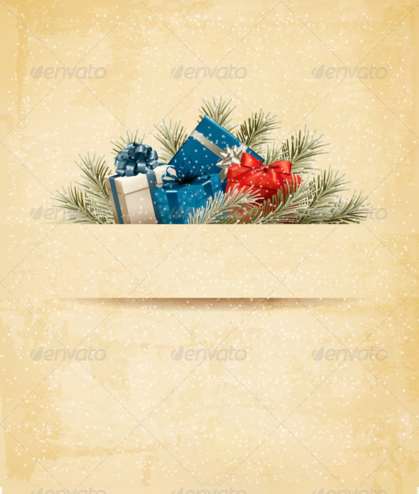 Holiday Background with Gift Ribbon with Gift Box - Christmas Seasons/Holidays