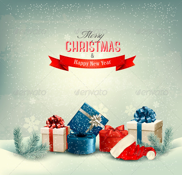 Christmas Winter Background with Presents - Christmas Seasons/Holidays
